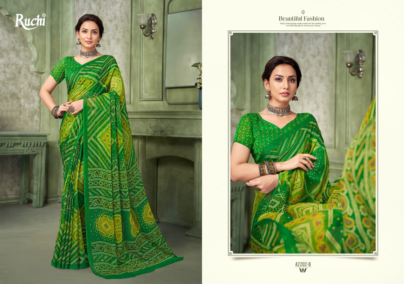 Star Chiffon Vol 193 By Ruchi Chiffon Bandhani Daily Wear Saree Suppliers In India